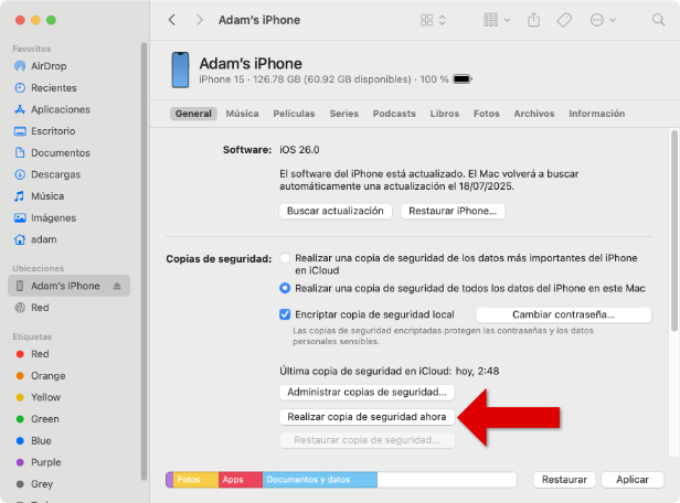 Cómo hacer copia de seguridad del iPhone en Finder en macOS Catalina
