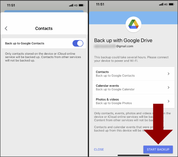 Copia de seguridad de contactos de iPhone en Google Drive 2