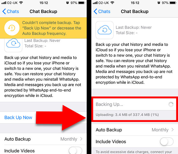 Copia de seguridad de mensajes de WhatsApp desde iPhone a iCloud