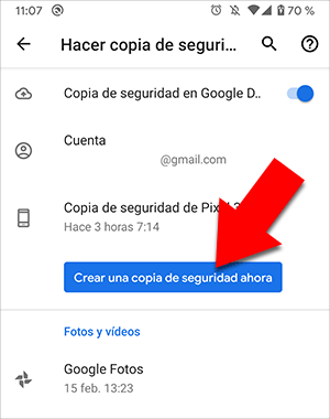 Copia de seguridad de Android a Google Drive