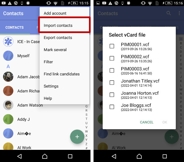 Importar contactos en Android.