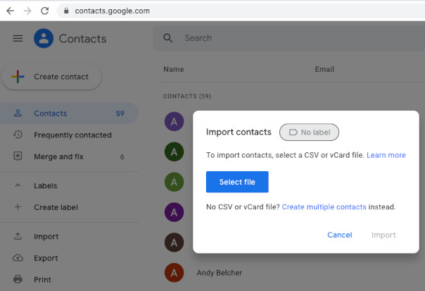 Importar contactos a Google mediante archivo CSV