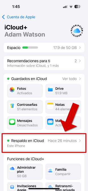 Encontrar copias de seguridad de iCloud en el iPhone