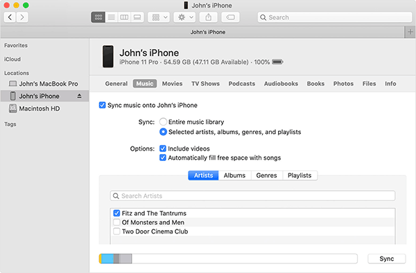 Sincronizar música con iPhone con macOS Catalina