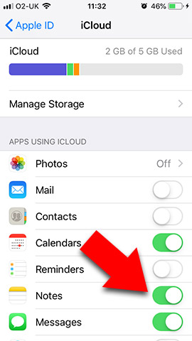 Sincronizar notas de iPhone con iCloud 2