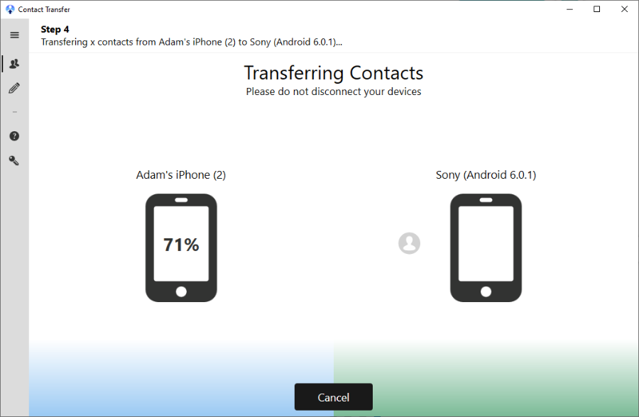 Transfiriendo 5 contactos
