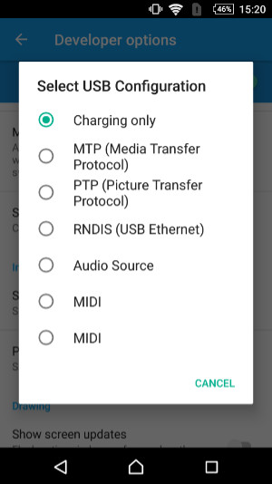Android charging only setting