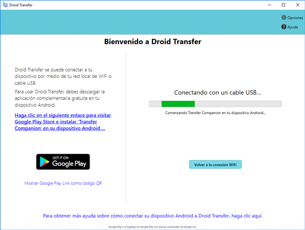 connect droid transfer and transfer companion with usb