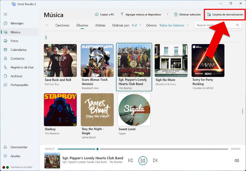 Sincronizar carpeta de música con Android