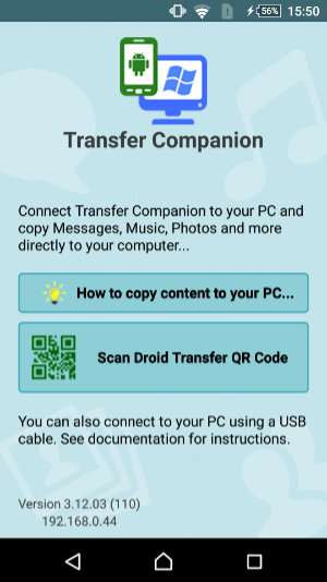 Transfer Companion welcome screen