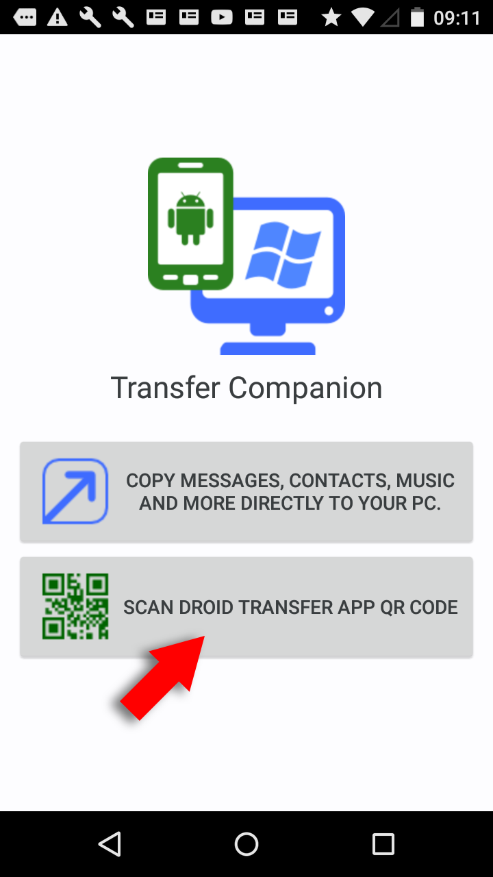 Droid Transfer connection screen
