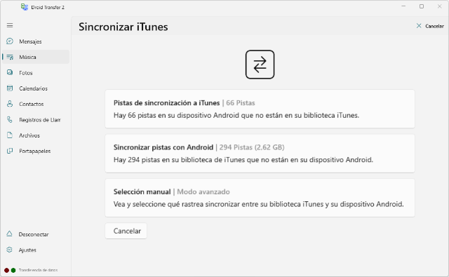 Sincroniza iTunes con un dispositivo Android