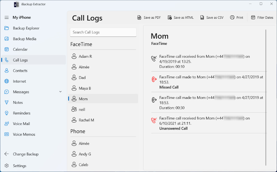 Extraer los registros de llamadas desde la copia de seguridad del iPhone