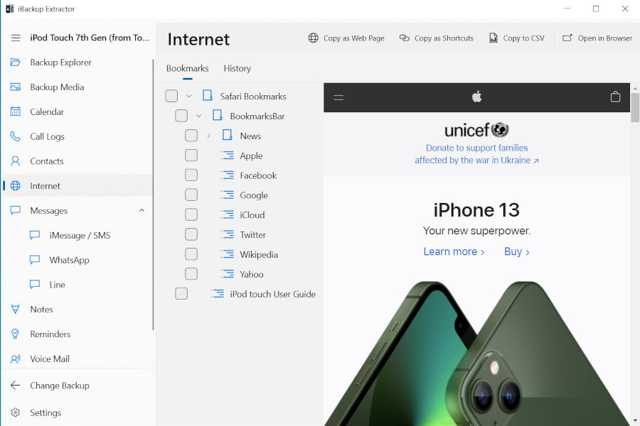 Guardar Marcadores de Internet y el Historial desde la copia de seguridad de iPhone
