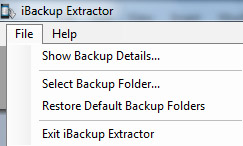Opciones de iBackup Extractor