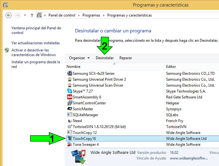 Desinstalar TouchCopy