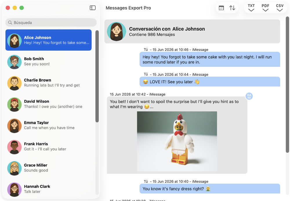Interfaz de Messages Export Pro
