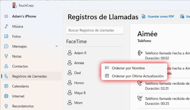Ordenar y ver el historial de llamadas del iPhone