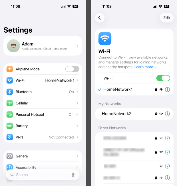 Cambiar la red Wi-Fi en un iPhone