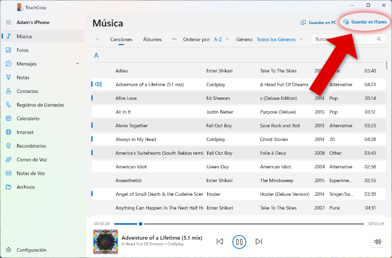 TouchCopy copiar música del iPhone al PC