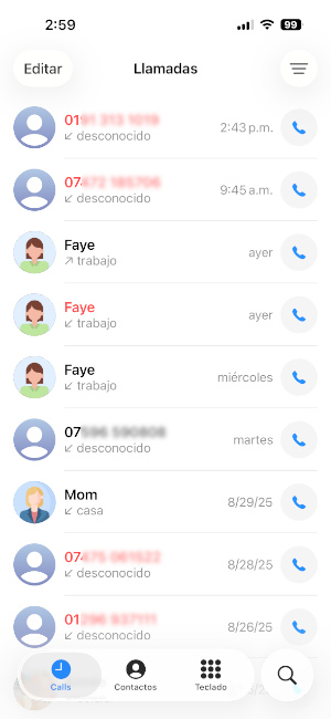 Ver el historial de llamadas recientes del iPhone