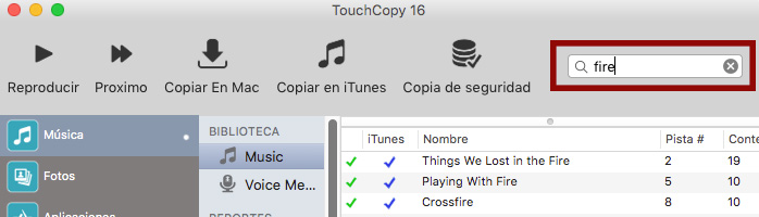 Busque Contenido de iPod en TouchCopy