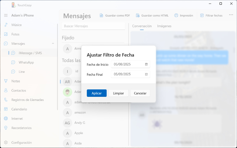 Establecer rango de fechas