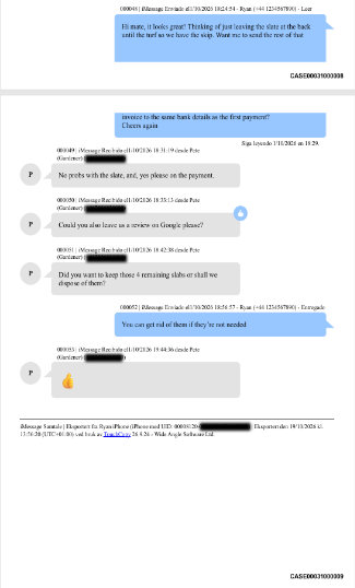 Ejemplo de mensajes del iPhone impresos con TouchCopy con detalles forenses