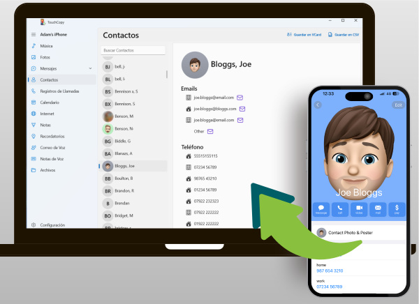 Copiando contactos del iPhone al ordenador con TouchCopy