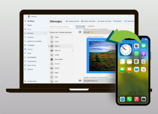 Copiando mensajes del iPhone al ordenador con TouchCopy