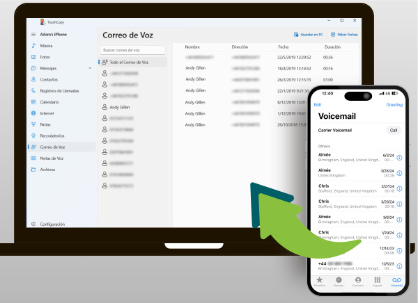 Copiando correos de voz del iPhone al ordenador con TouchCopy