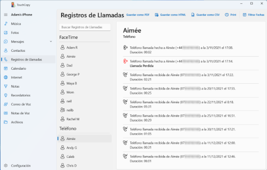 Transferir registros de llamadas del iPhone a la computadora