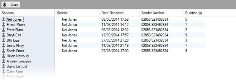 Display of Voicemails in TouchCopy