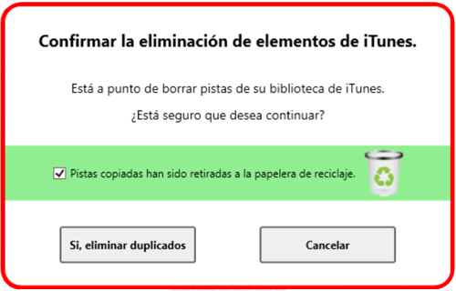 Confirme que desea eliminar los duplicados con Tune Sweeper