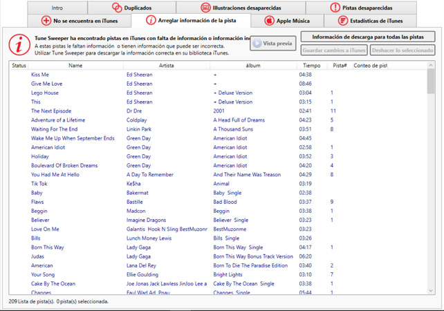 Tune Sweeper le mostrará toda la música de su biblioteca de iTunes que puede tener información faltante o incorrecta