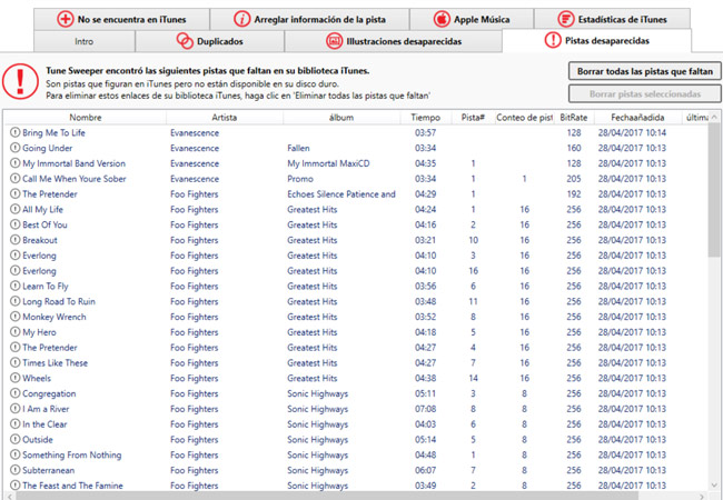 Tune Sweeper le mostrará todas las pistas de iTunes faltantes en su disco duro