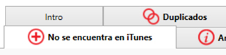 Pestaña de pistas que No están en iTunes de Tune Sweeper
