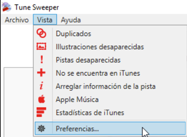 Vaya a Vista y luego a Preferencias en Tune Sweeper